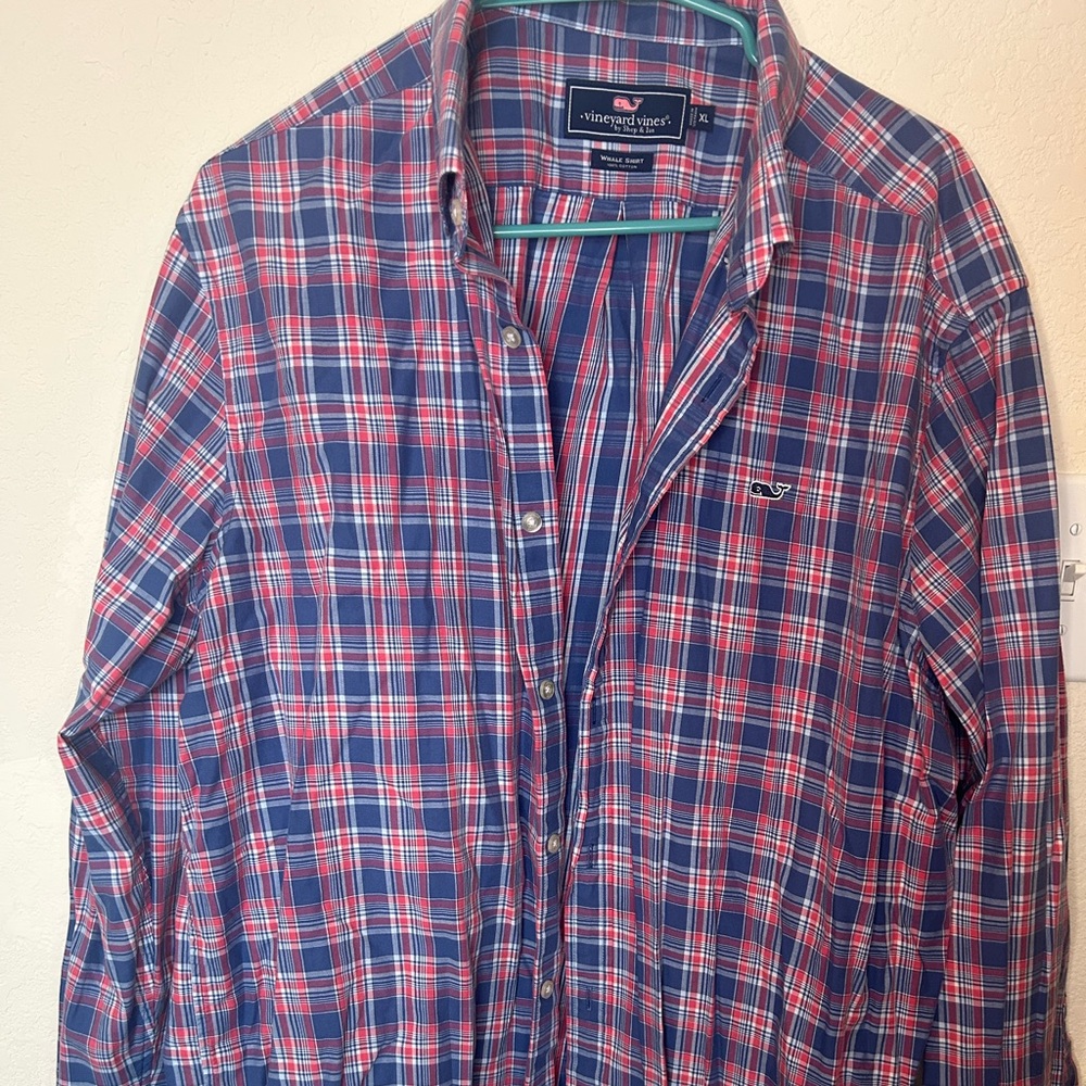 Vineyard Vines Plaid Button-Up Shirt in Navy and Red